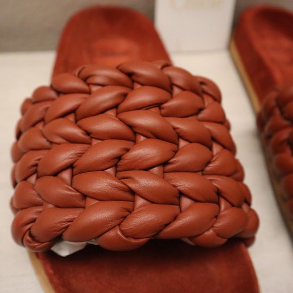 Chloé Womens Sz 37W US 7 Terracotta Red Kacey Braided Leather Slide Sandals - Picture 7 of 11